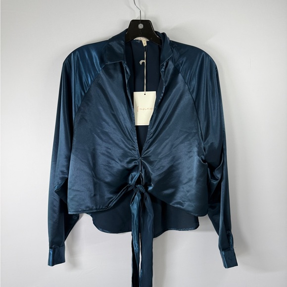 Fanco Tops - NWT Fanco Deep Teal Satin Tie-Front Blouse | Size Small